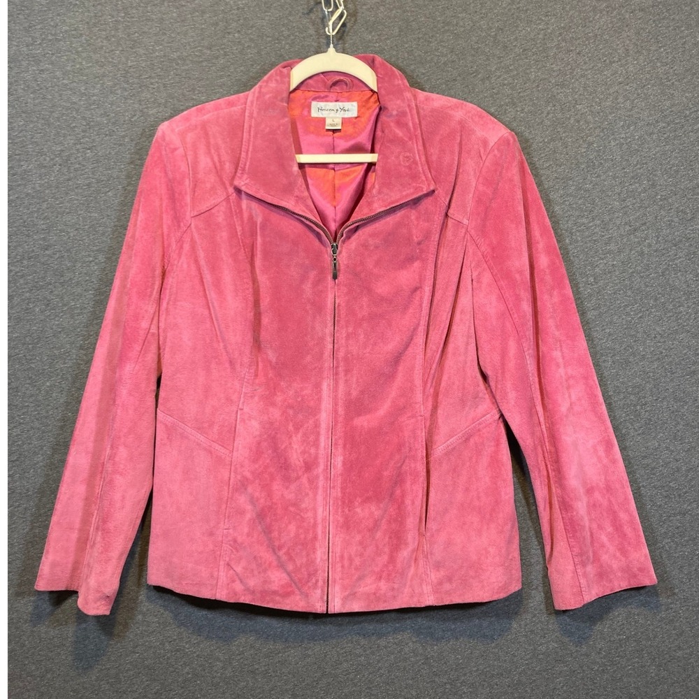 Preston & York Pink Genuine Leather Suede Full Zip Jacket Womens Large Collared